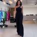 Women's Clothing summer new fashion slanted shoulder collar waist solid color wide leg jumpsuit for women_desvips.com