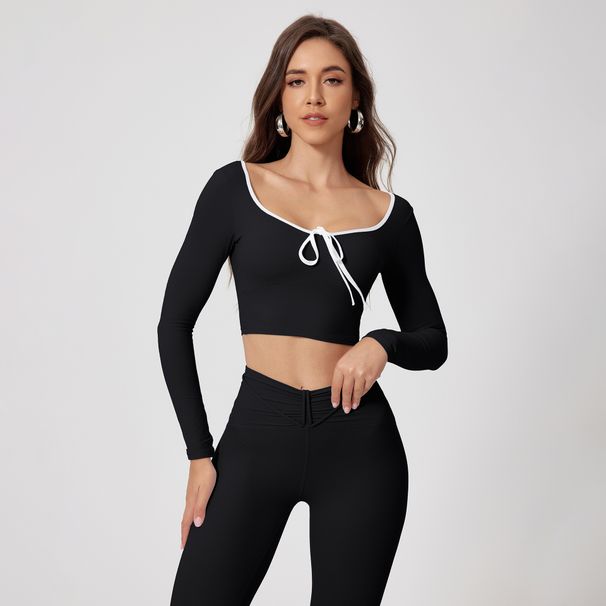 Nude Quick Drying Long Sleeved Yoga Sports Suit for Women Sexy round Neck High-Waisted Fitness Running Outfit_desvips.com
