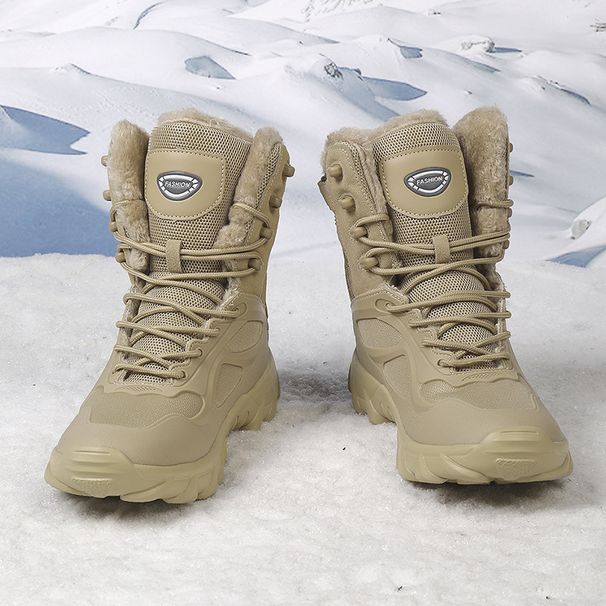 Men's Winter Military Boots - Heavy Duty Tactical Snow Boots With Fleece Lining, Waterproof Hiking Boots For Outdoor Camping & Hunting (Black/Tan)_desvips.com