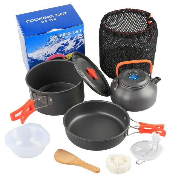 Outdoor Teapot Set With Accessories DS 308 Pot Set Combination Alumina Material Portable Camping Pot Set Teapot_desvips.com