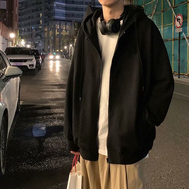 Casual Sweatshirt For Men, Autumn And Winter Korean Trendy Student Zipper Jacket, Loose Fit Sports Top, Hong Kong Style_desvips.com