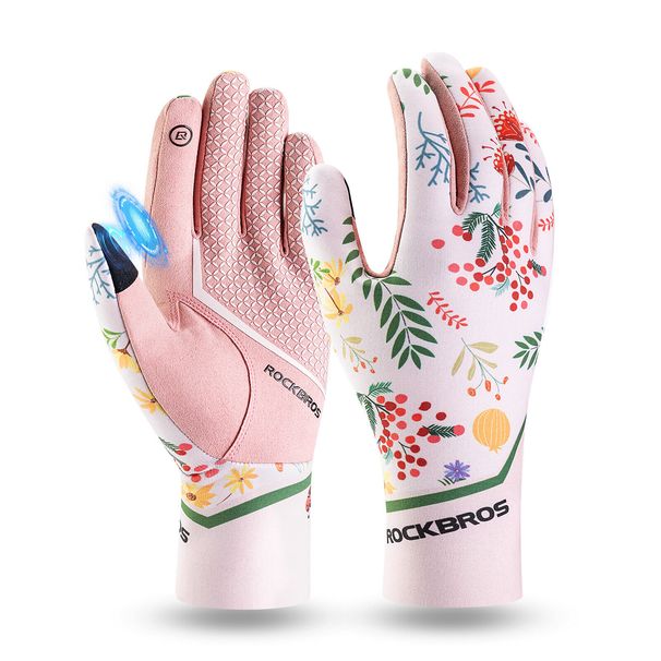 ROCKBROS Women's Spring - Autumn Full - Finger Cycling Gloves, Pink, Size XS - L_desvips.com