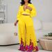 Women's V-neck chiffon lantern sleeve top pleated wide-leg pants two-piece set_desvips.com