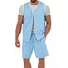 Men's Cotton And Linen Suit Casual Sleeveless Cardigan Shorts Two-Piece Suit_desvips.com