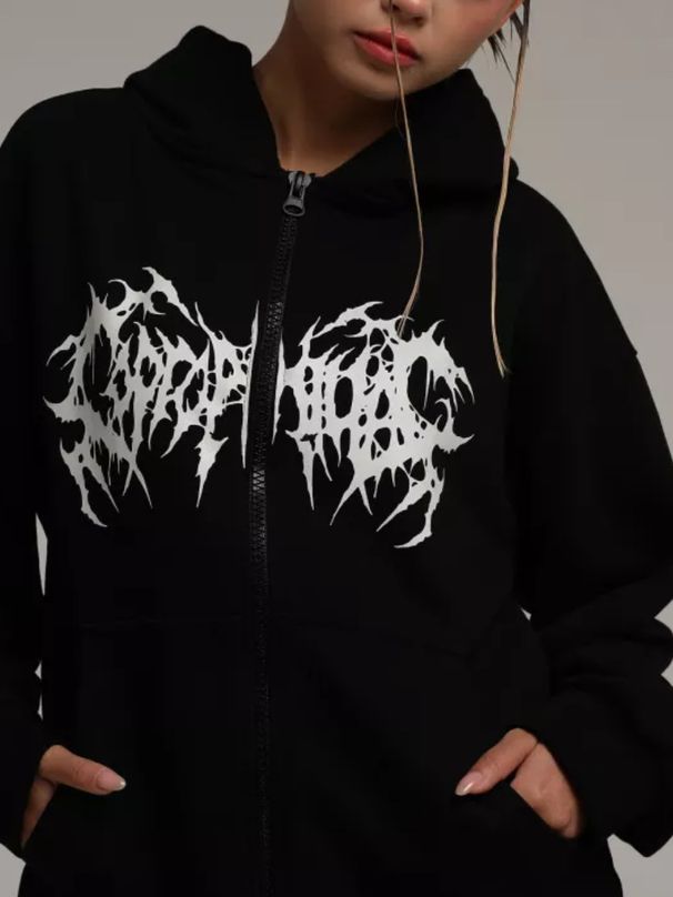 2024 Fall/Winter Best-Selling Hoodie Cross-Border Women's Y2K Printed Fleece Sweatshirt Jacket With Zipper And Hood_desvips.com