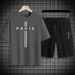 Summer Cotton Cross Print Short Sleeve + Shorts Loose Fit Sports Breathable Two-Piece Set Men's Clothing_desvips.com