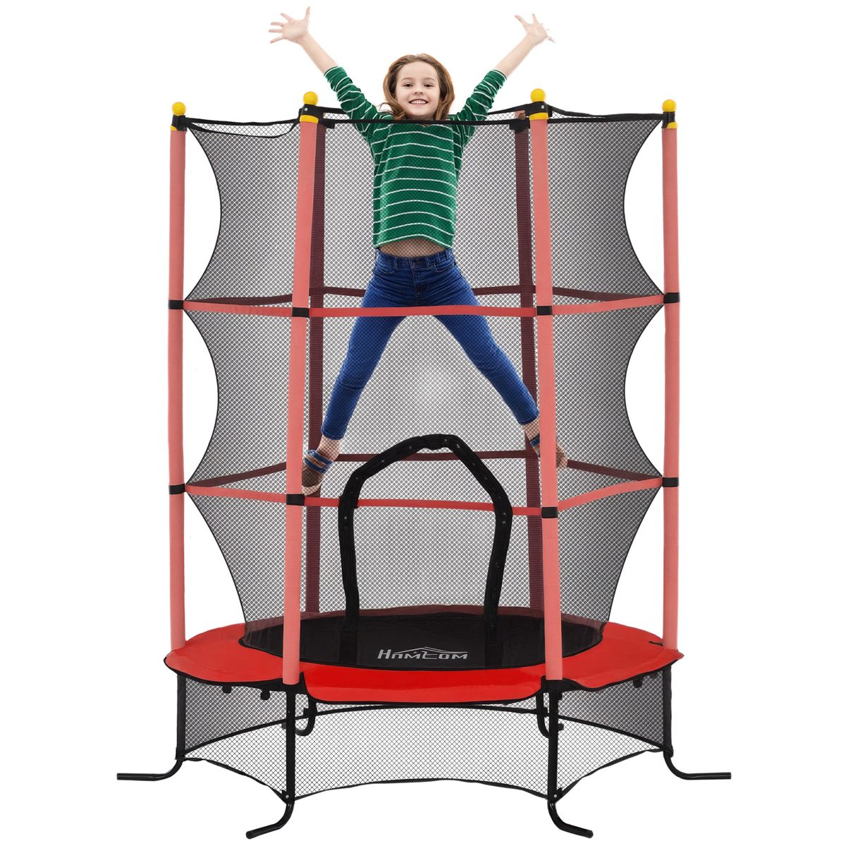Trampolín Para Niños De +3 Años Ø163 Cm Con Red De Seguridad Y Marco De Acero Carga 50 Kg Para Interior Y Exterior Rojo_desvips.com