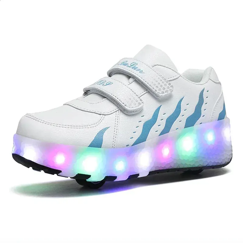 Childrens dual wheel luminous sports shoes heel LED light roller skating childrens boys and girls USB charging 240914_desvips.com