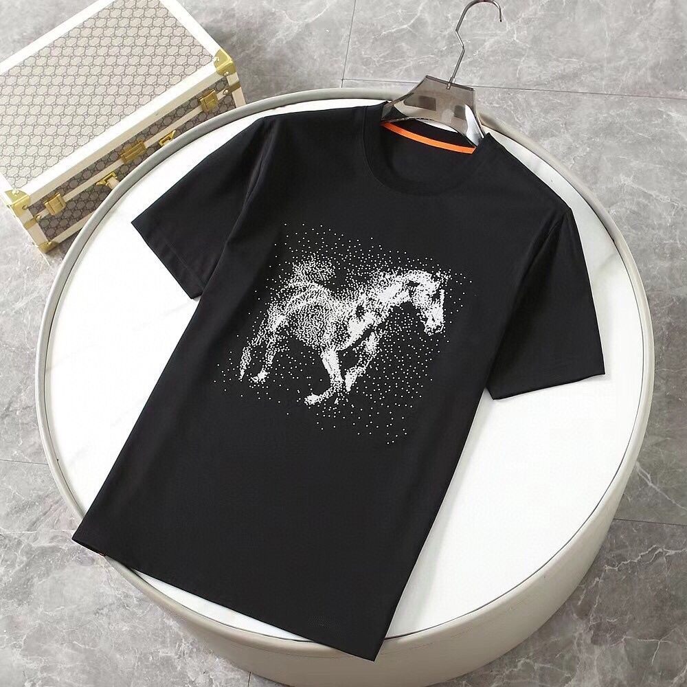 Trendy Brand Jiasiqi Men's Spring/Summer Horse Print Crew Neck Slim Fit Short Sleeve T-Shirt Casual Versatile_desvips.com
