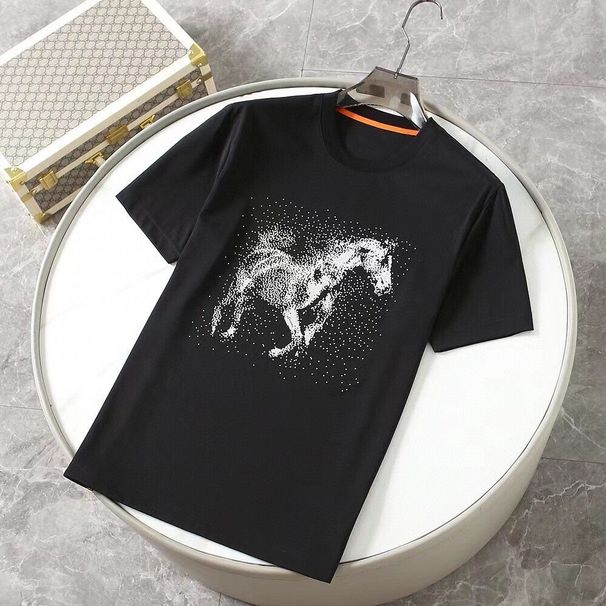 Trendy Brand Jiasiqi Men's Spring/Summer Horse Print Crew Neck Slim Fit Short Sleeve T-Shirt Casual Versatile_desvips.com
