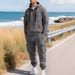Men's Fleece Hooded Zip-Up Jacket & Cargo Pants Set - Streetwear Casual Outfit For Fall Winter, Multi-Pocket Utility Style (Khaki, Navy)_desvips.com