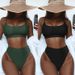 Women's split swimsuit sexy swimsuit solid color high waist bikini_desvips.com