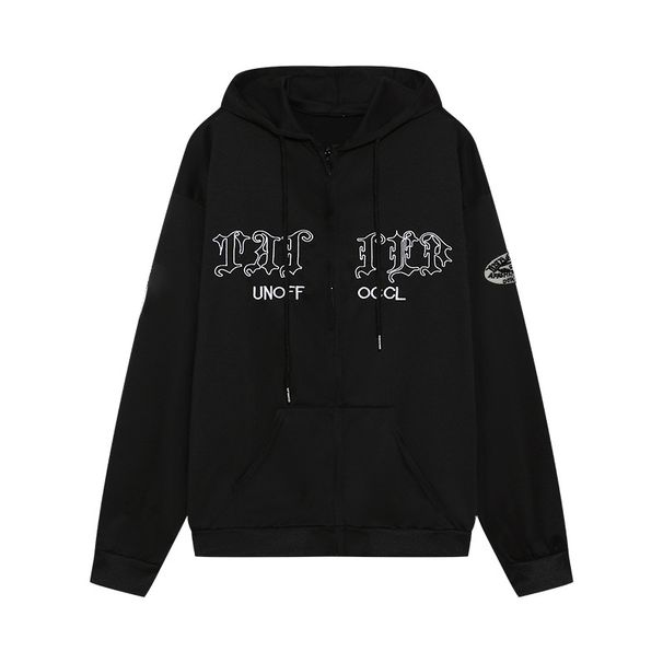 2023 Autumn European And American Retro Letter Embroidery Hooded Jacket For Women, Street Style Loose Casual Sweatshirt_desvips.com