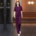 Ice Silk Casual Sportswear For Women, 2025 Summer New Stylish Slimming Short-sleeve Top And Wide-leg Pants Two-piece Set_desvips.com