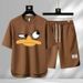 Men's Clothing 2024 Waffle Casual Summer Suit Men's Loose Teen Short sleeved T shirt Shorts Handsome Two piece Suit_desvips.com