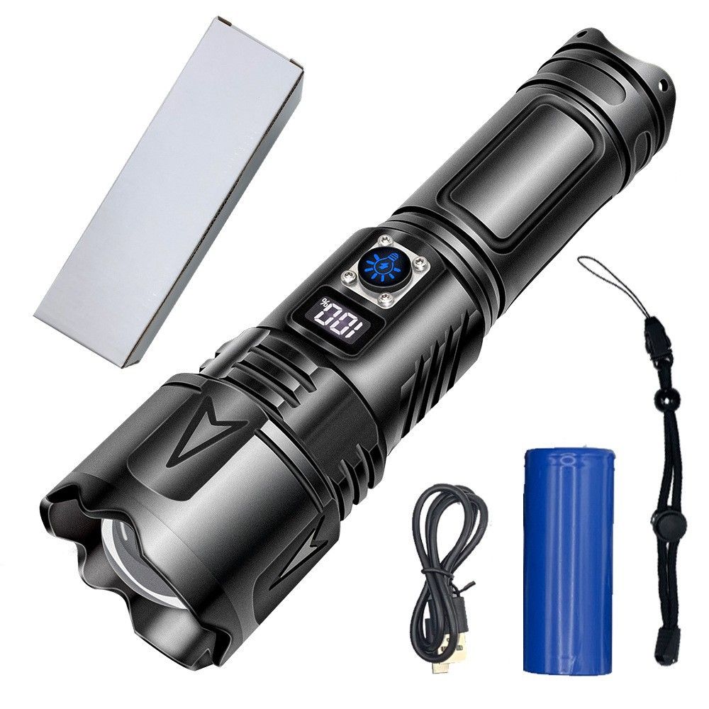 High-Power White Laser Outdoor Lighting Strong Light Digital Display Multi-Function TYPE-C Rechargeable Flashlight_desvips.com
