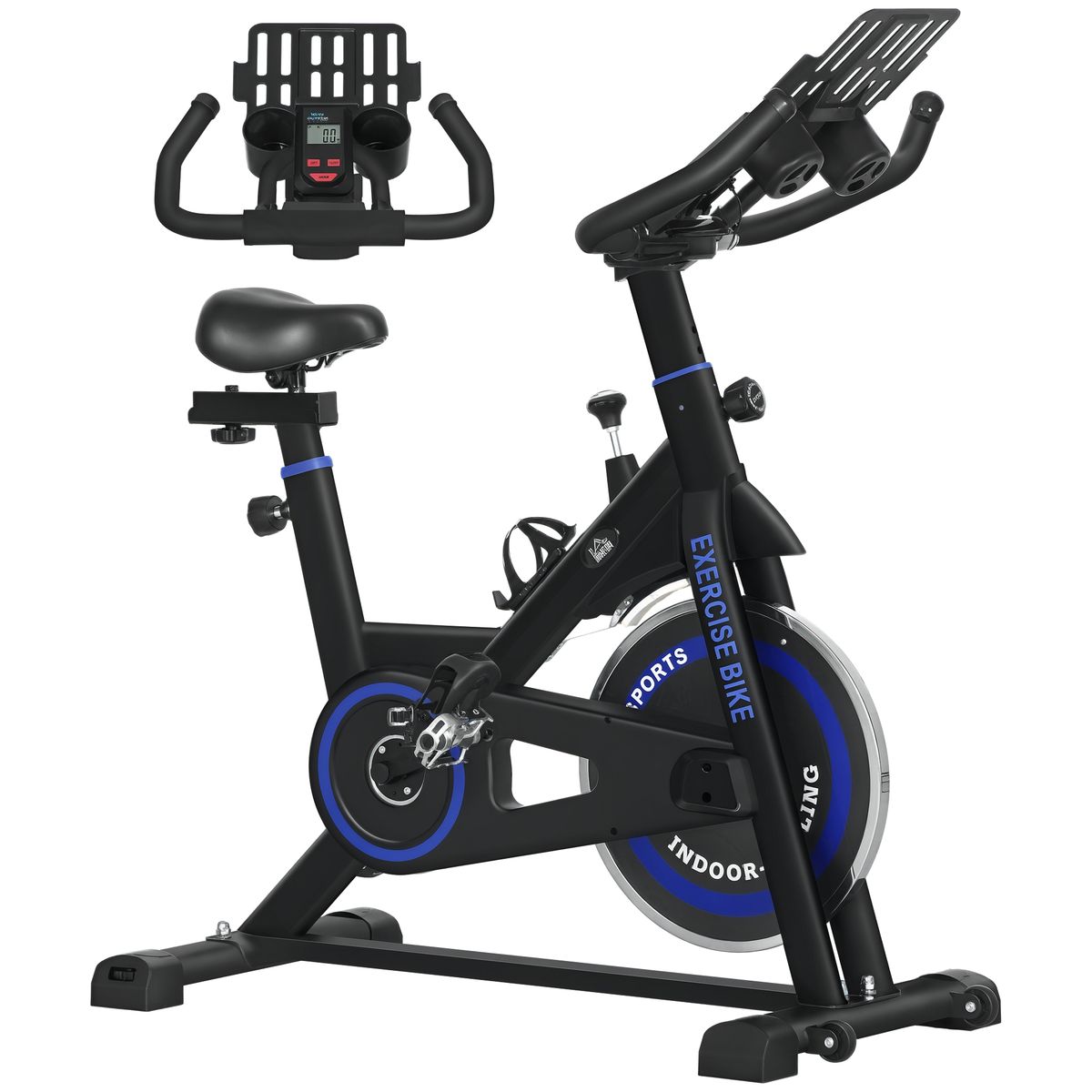 Bici Estática Con Resistencia Regulable Volante De Inercia 8 Kg Pantalla LCD Manillar Y Asiento Ajustable Azul_desvips.com