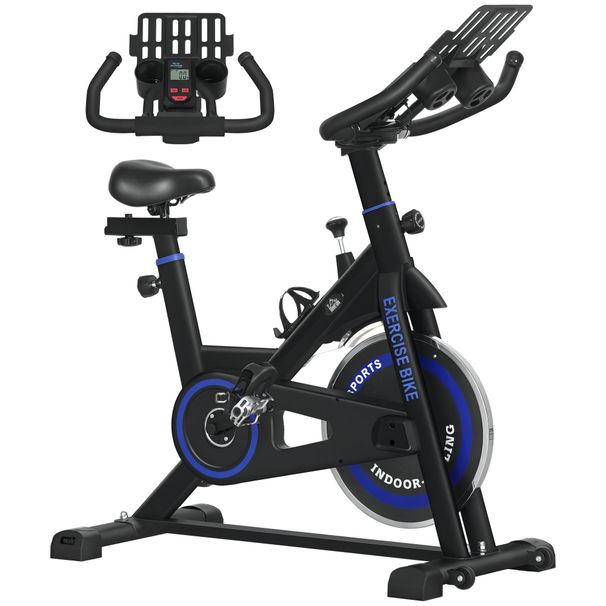 Bici Estática Con Resistencia Regulable Volante De Inercia 8 Kg Pantalla LCD Manillar Y Asiento Ajustable Azul_desvips.com