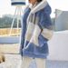 Women's Clothing autumn and winter warm plush patchwork zipper pocket hooded loose coat _desvips.com