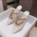 Version High JC Peep Toe Half Slippers For Women Summer Fashion Flat Rhinestone French Pointed Genuine Leather Internet_desvips.com
