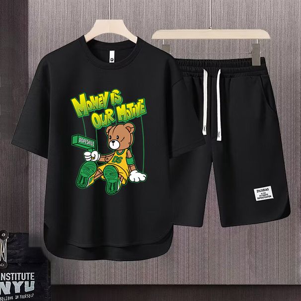 Men's Clothing 2024 Waffle Casual Summer Suit Men's Loose Teen Short sleeved T shirt Shorts Handsome Two piece Suit_desvips.com
