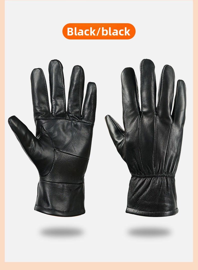 Cross-Border Wholesale New Ski Men's Sheepskin Winter Outdoor Women's Riding Black Genuine Leather Gloves Factory_desvips.com