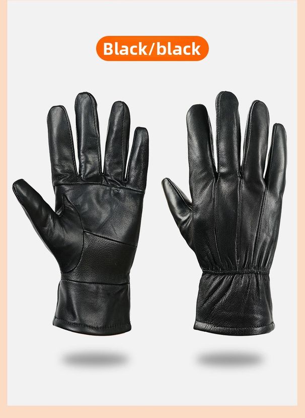 Cross-Border Wholesale New Ski Men's Sheepskin Winter Outdoor Women's Riding Black Genuine Leather Gloves Factory_desvips.com