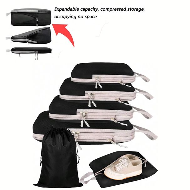 Set/8 Pcs Compressible Packing Travel Storage Bag Cubes Waterproof Suitcase Nylon Portable With Handbag Luggage_desvips.com