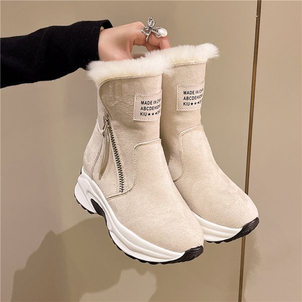 Winter New Round Head Plush Thermal Side Zipper Low Barrel Flat Bottom Casual Student Women's Snow Boots_desvips.com
