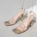 Women's New Champagne Gold Square Toe Irregular Heel Sandals Long Strap Lace-Up High Heels_desvips.com