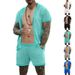 Men's hollowed out perspective cool casual thin men's short sleeved shorts set_desvips.com