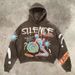 New SILENCE Sweatshirt Skull Foam Print Washed Hooded Pullover Loose Fit Versatile Hot Sale_desvips.com