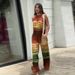 Women's Clothing Summer New Fashion Round Neck Sleeveless Waist Contrast Color Wide Leg Jumpsuit_desvips.com