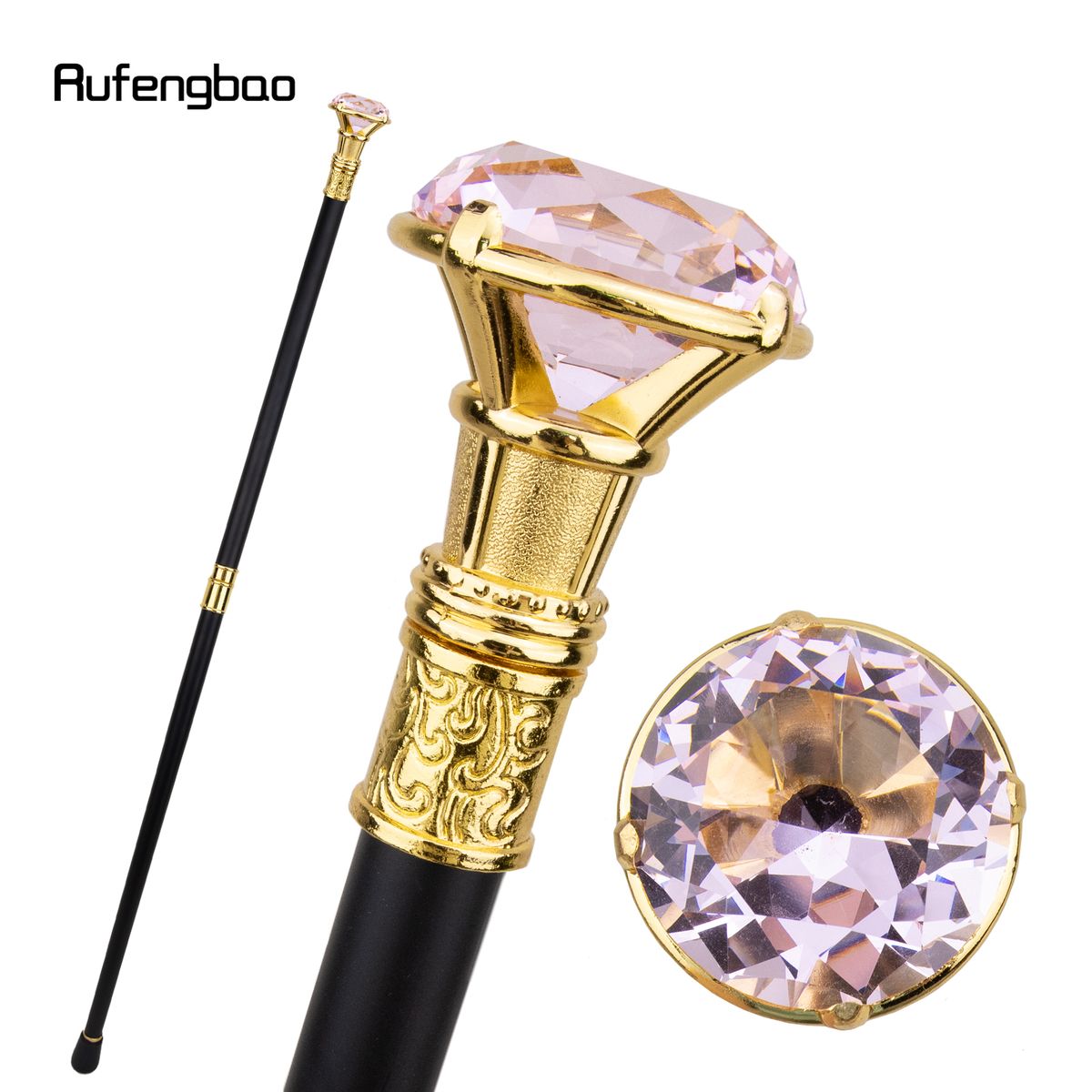 Pink Diamond Type Golden Cane Fashion Decorative Walking Stick Elegant Cosplay Cane Knob Crosier 93cm Performance Stage Cane_desvips.com