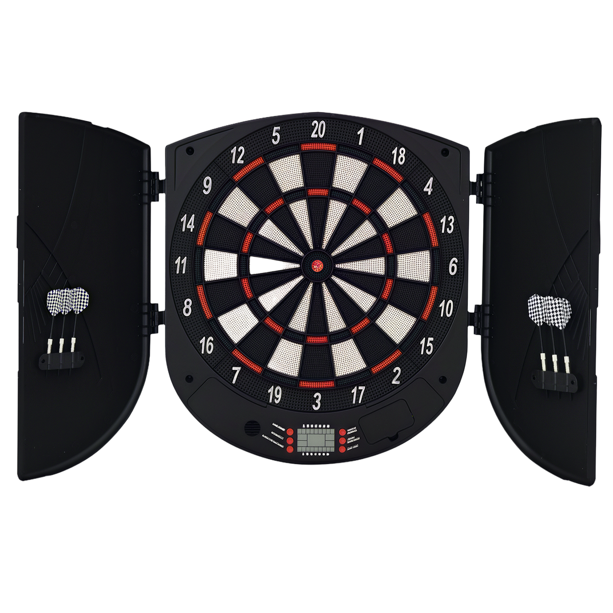 Electronic Dart Board With Cabinet Doors – 26 Games & 185 Variations English Voice Prompts LED Display 6 Darts Supports Up To 8 Players_desvips.com