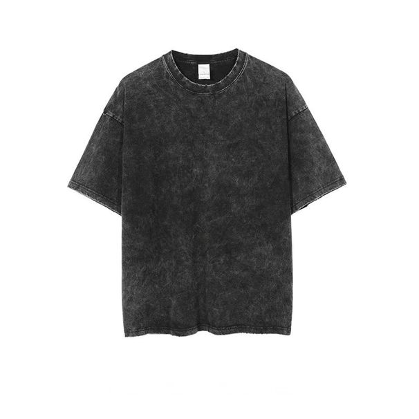 Washed Distressed High Solid Color Sho-sleeve Street Style Men's T-shi, Summer European And American Ins Retro_desvips.com