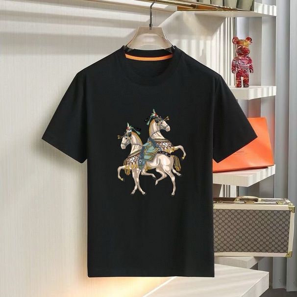 Summer New Trendy Brand Printed Casual Cotton Short T-Shirt Men's Fashion Round Neck Plus Size Half Sleeve_desvips.com