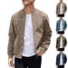 Men'S Fashion Suede Solid Color Zipper Jacket Casual Vintage Long Sleeve Cardigan_desvips.com