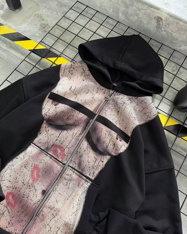 2025 New Printed Harajuku Hickey Print Autumn Women's Hooded Sweatshirt Zipper Long Sleeve Hoodie Jacket_desvips.com