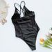 Women's sexy high waist bikini one-piece swimsuit women's solid color cross strap swimsuit_desvips.com