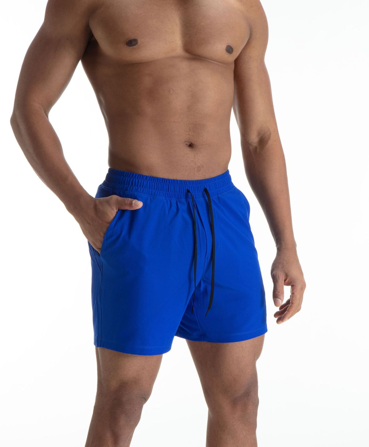 Men's Quick-Dry Running Shorts - Lightweight & Breathable For Gym Jogging & Beach (Elastic Waist 5" Inseam Black/Blue)_desvips.com