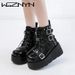 NEW Ladies Wedges High Heels Boots Metal Decor Buckle-Punk Platform Females Boots Party Gothic Street Woman Shoes Knight Boots_desvips.com