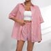 2026 Spring/Summer Cross-Border European And American Women's Fashion New Stylish Turn-Down Collar Striped Short-Sleeve_desvips.com