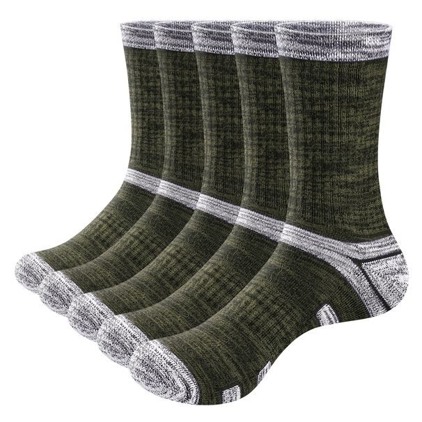 YUEDGE 5 Pairs Mens Moisture Wicking Hiking Combed Cotton Cushioned Crew Socks For Male Size 37-46_desvips.com