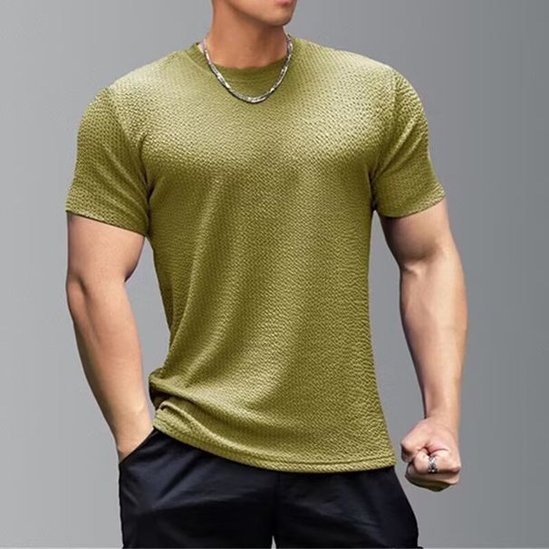Cross-Border Fitness Tight-Fitting Clothes Short-Sleeved Training High Elastic Slim T-Shirt Solid Color Bottoming Shirt_desvips.com