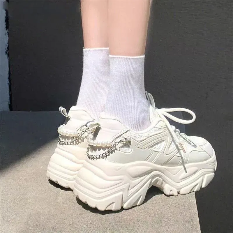 Same Style Dad Thick Soled Mesh Women S Instagram Height Increasing Versatile CM Casual Sports White Shoes Ddmysaturn_desvips.com