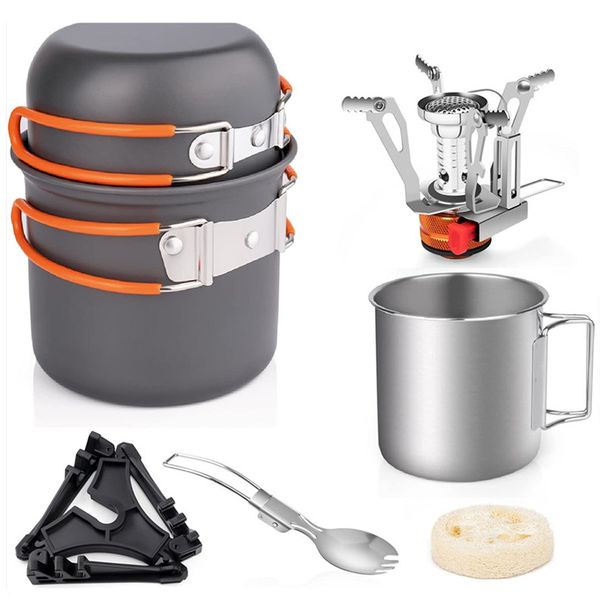Camping Cookware Outdoor Camping Pot Utensils 1-2 People Backpacking Cookware Set Boiler Head Coffee Cup Multifunctional Pot Utensil Set_desvips.com