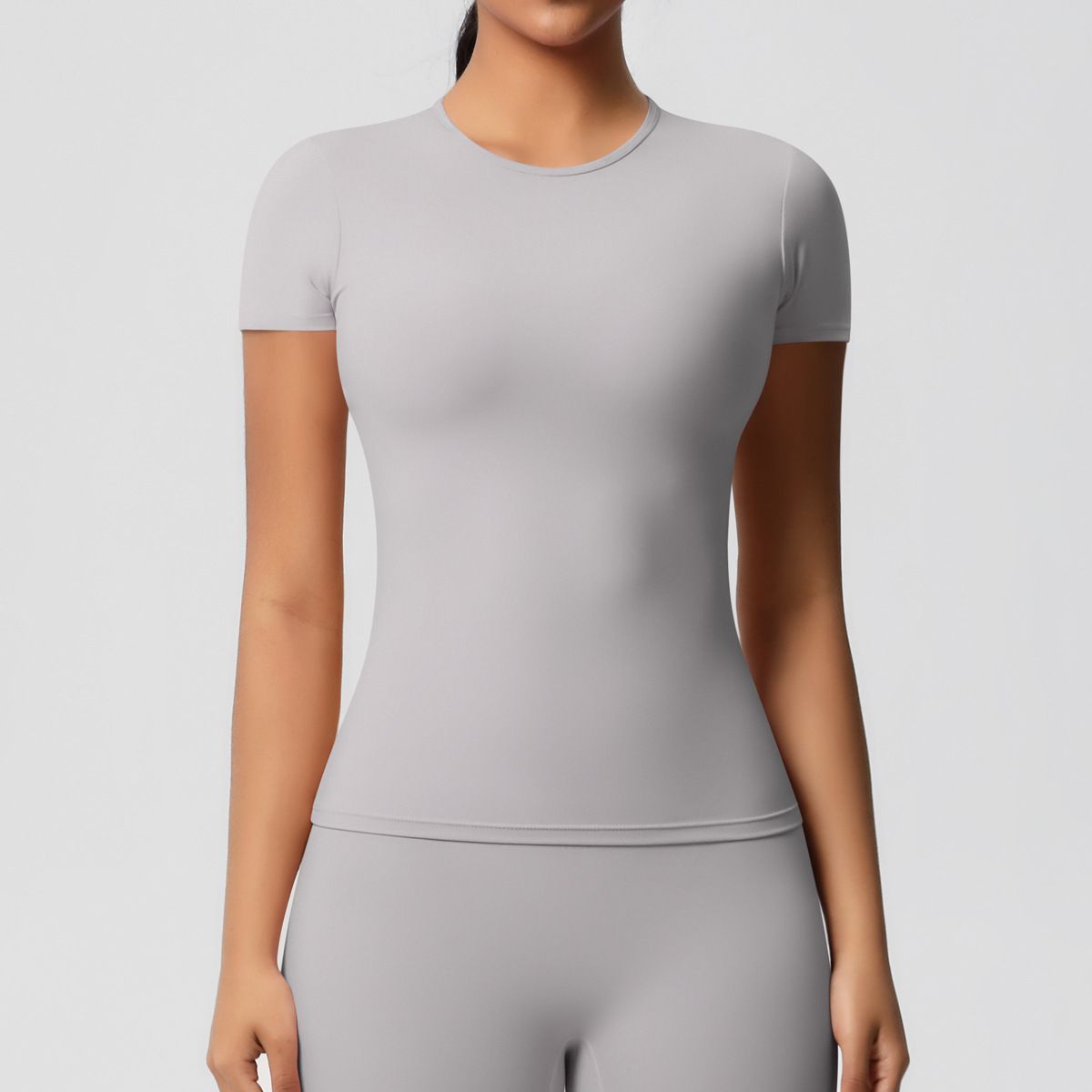 Women's Solid Color Double Sided Brushed Tight Fitting Short Sleeve T-Shirt for Sports Running Fitness Yoga_desvips.com