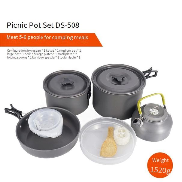 5-6 Person Camping Cookware Set With Teapot - Non-Stick Outdoor Pot & Pan Kit For Picnics & Hiking - Portable & Lightweight_desvips.com