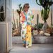Women's Clothing fashion personality printed linen color matching holiday leisure tether suit_desvips.com